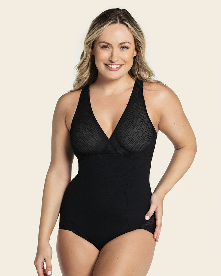 Sheer Stripe Detail Sculpting Bodysuit