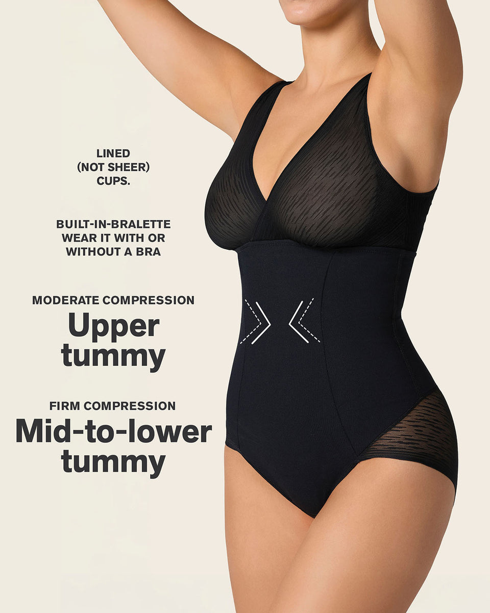 Sheer Stripe Detail Sculpting Bodysuit