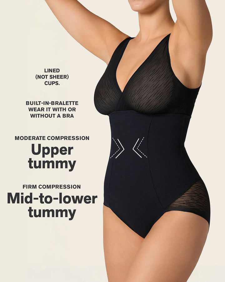 Sheer Stripe Detail Sculpting Bodysuit