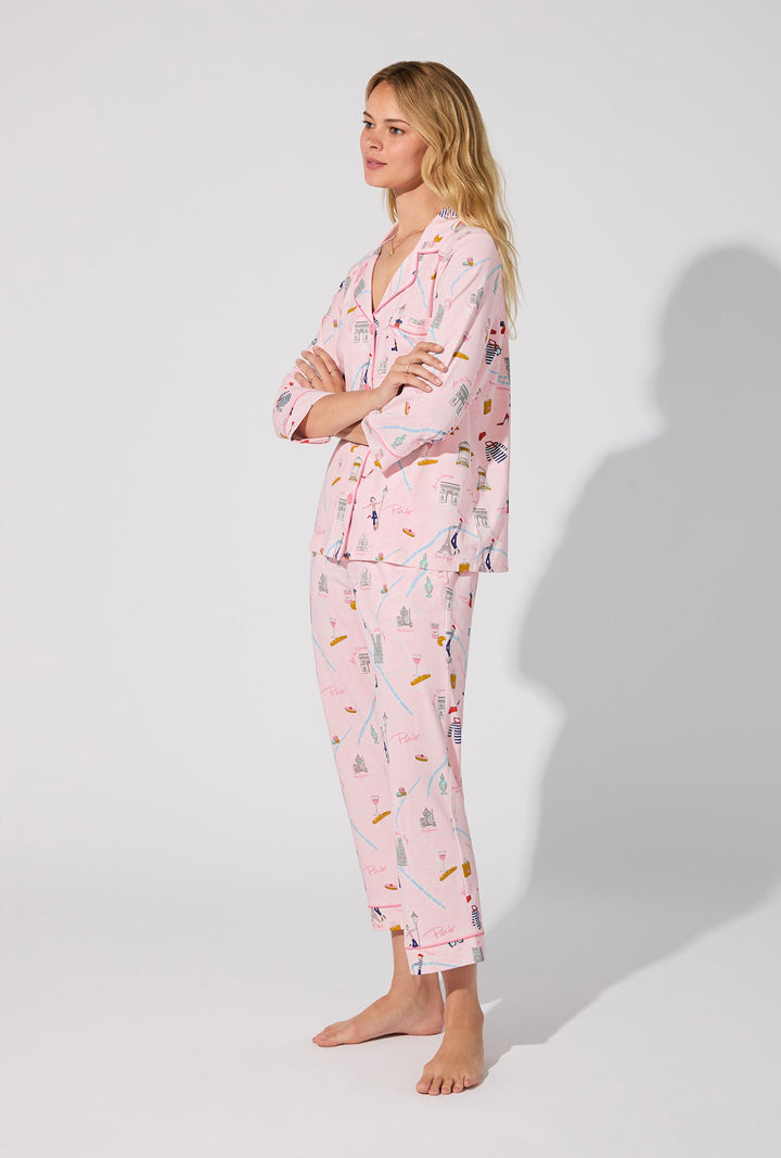 48 Hrs In Paris 3/4 Sleeve Classic Stretch Jersey Cropped PJ Set