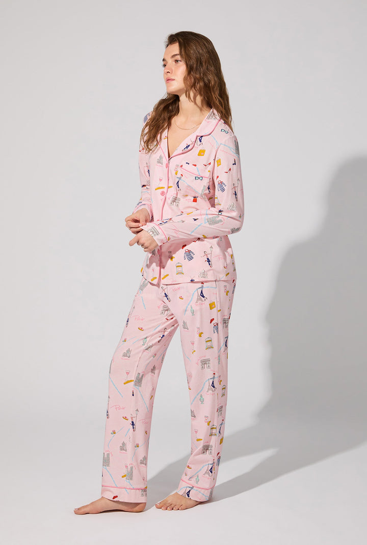 48 Hrs In Paris Long Sleeve Classic Stretch Jersey PJ Set