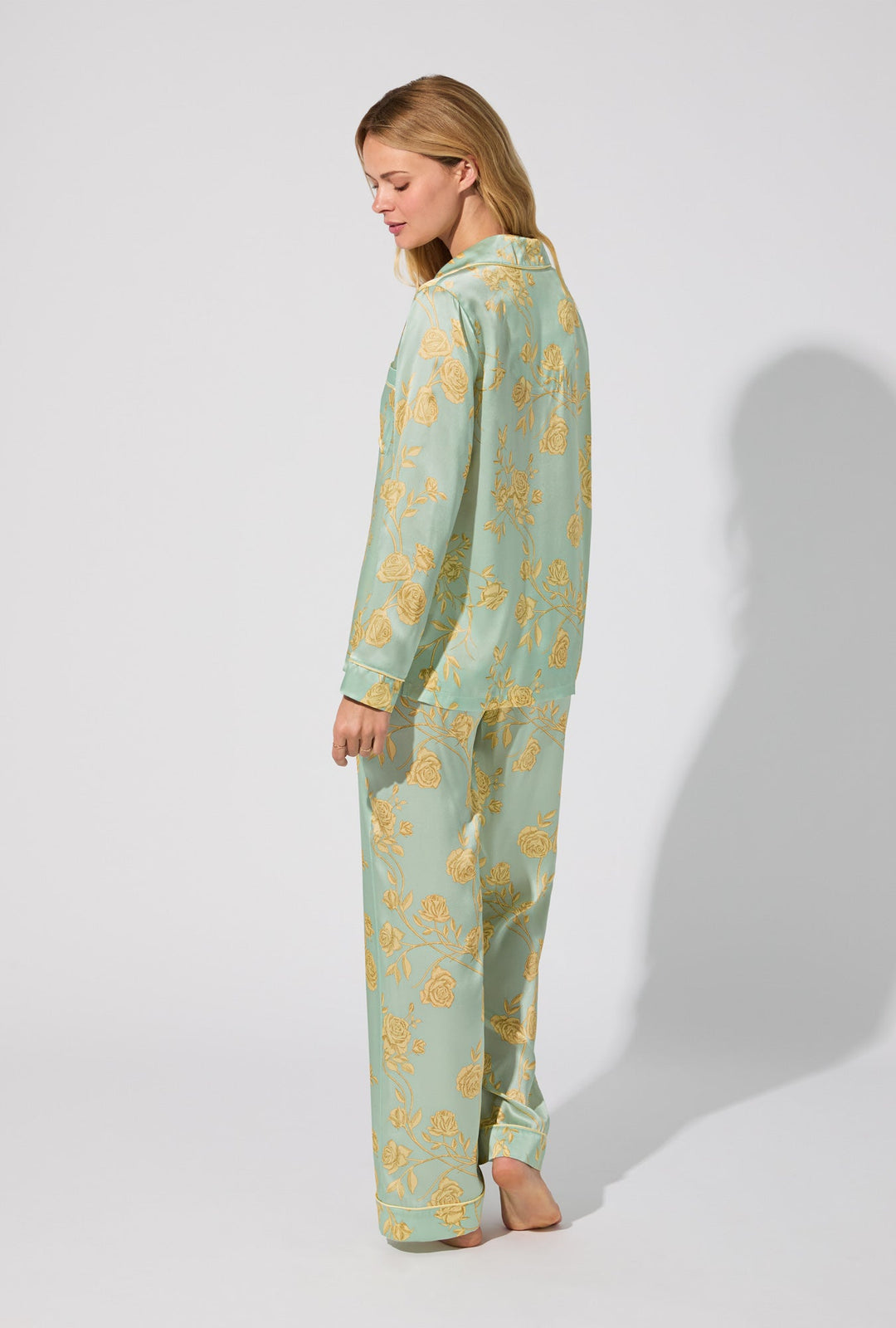 Royal Roses Long Sleeve Classic Woven Washable Silk Satin PJ Set