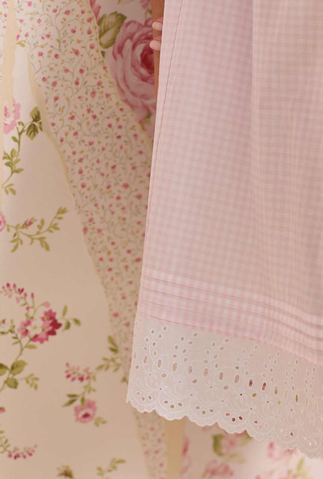 Eileen Wesr Pink Gingham Cotton Lawn Cap Sleeve Waltz Nightgown