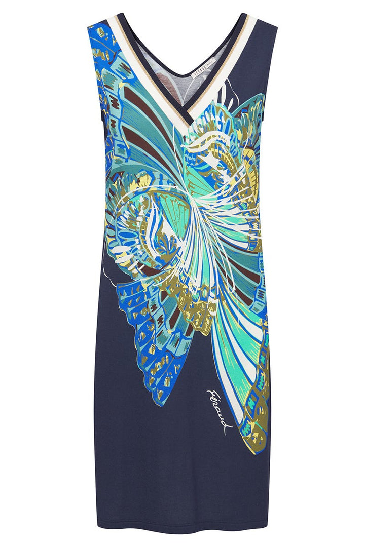 Beach dress sleeveless with butterfly print blue