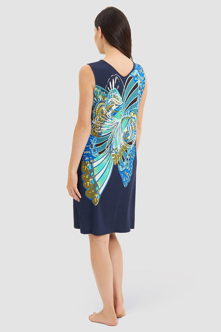 Beach dress sleeveless with butterfly print blue
