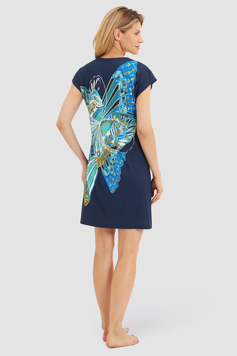 Beach dress short sleeve with butterfly print