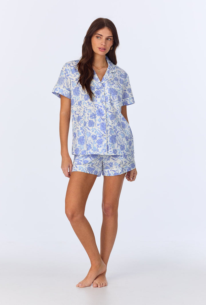 Belle Fleur Short Sleeve Classic Shorty Woven Cotton Poplin PJ Set