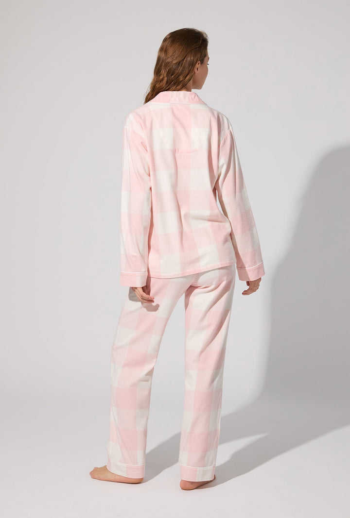 Checking In Long Sleeve Classic Woven Portuguese Flannel Twill PJ Set