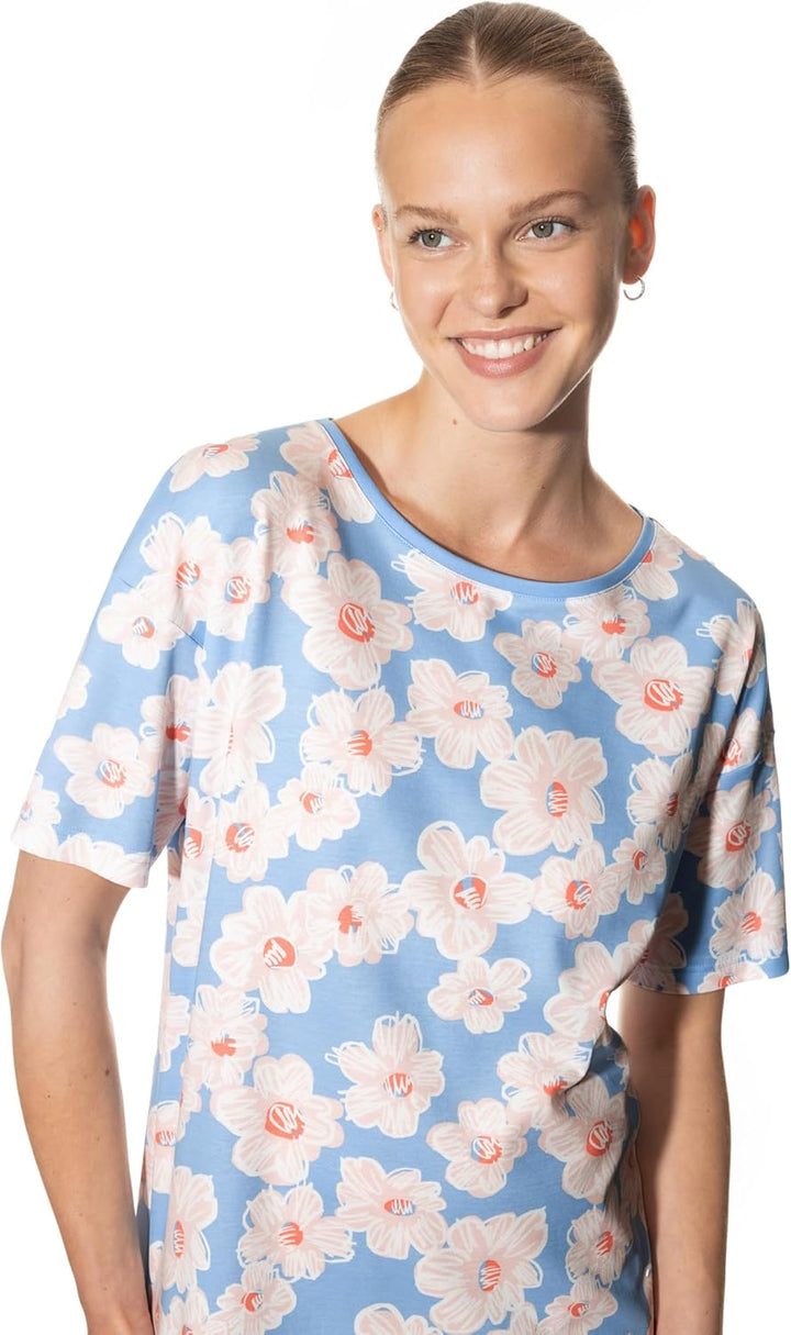 Mey Caja Women's Nightdress - Knee-Length Nightdress with Short Sleeves in Floral Print