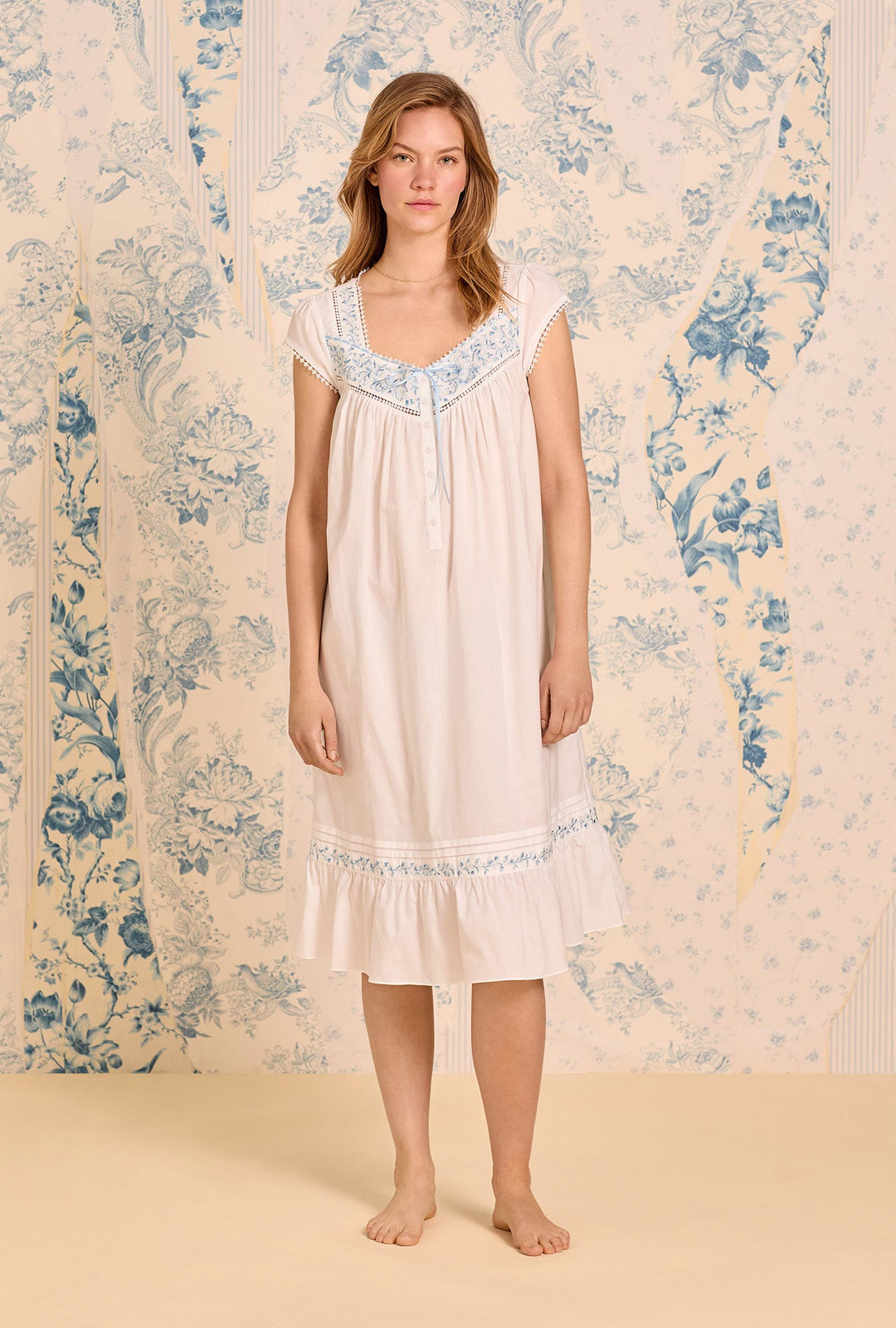 Eileen West Iconic White Cornflower Embroidery Cotton Lawn Waltz Nightgown