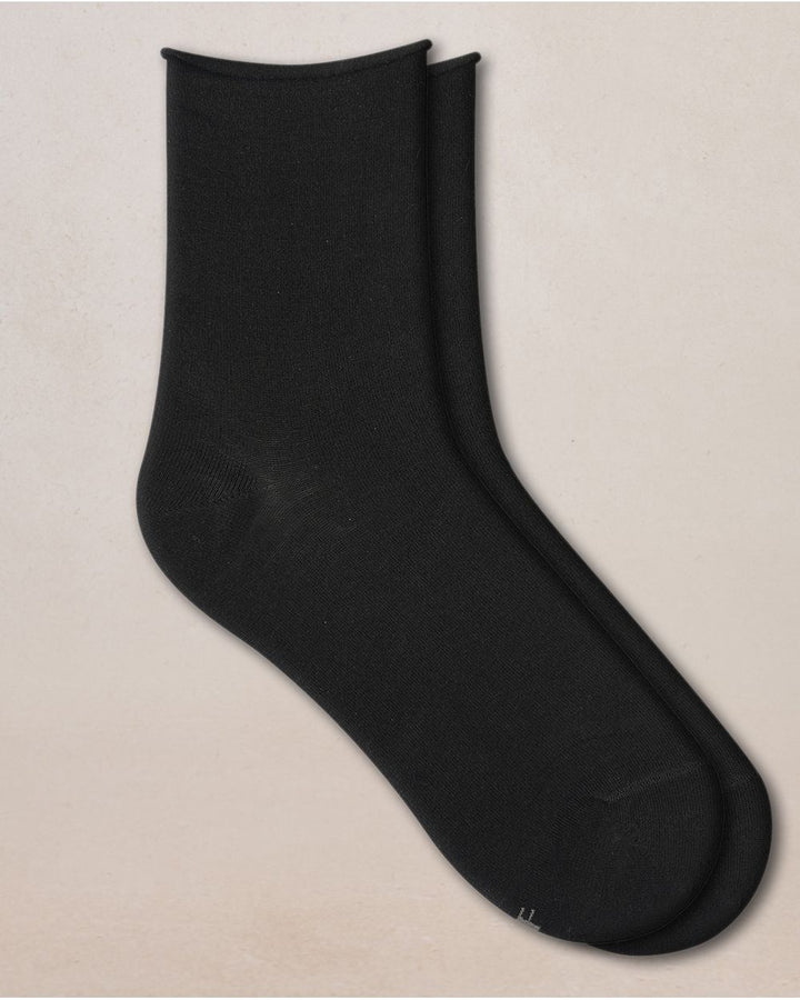 Short Velvety Cotton Socks with Rolled Edge