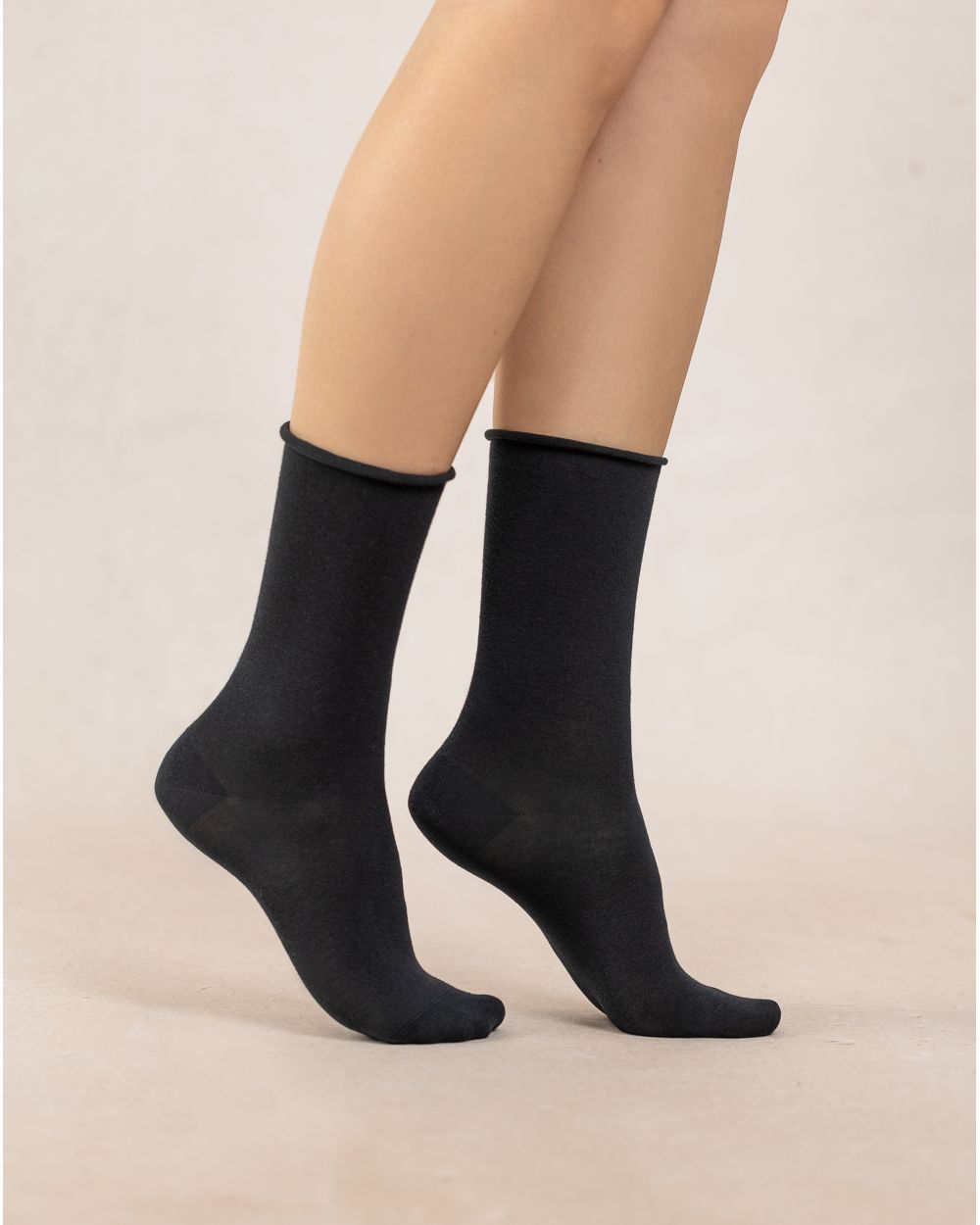 Velvety Cotton Rolled Edge Socks