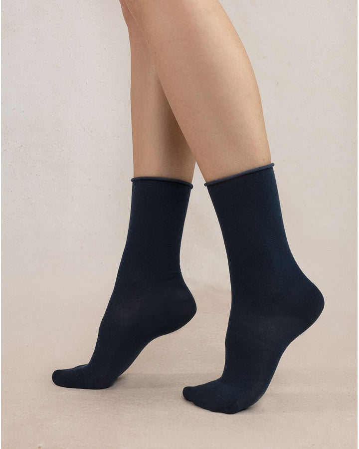 Velvety Cotton Rolled Edge Socks
